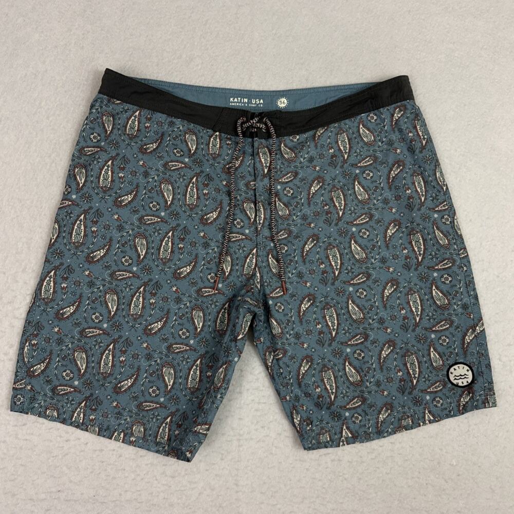Katin Board Shorts Men’s 36 Blue Paisley Swim Trunks Surf Beach